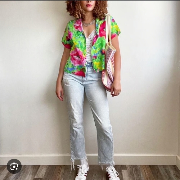 Vintage Jams World Colorful Floral Button-Down Shirt_Small - Picture 2 of 4